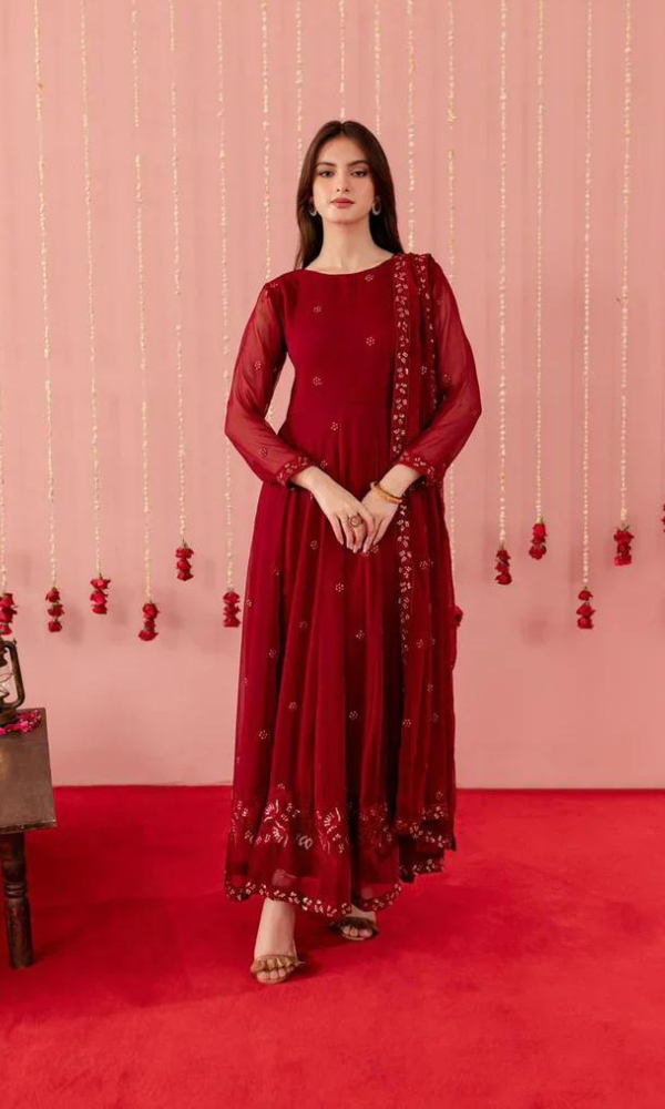 Maria.B -3PC (Unstitched) Embroidered Premium Chiphon Frock